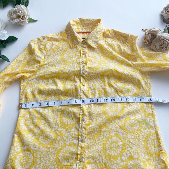 TALBOTS  Petites Yellow and White Flora Cotton Roll Tab Sleeve Summer Shirt - Picture 8 of 16
